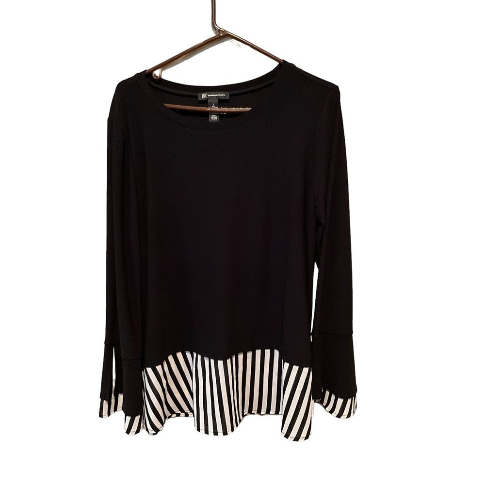 INC Blouse Top Women's Size L Black Long Sleeve Layered-Look Polyester‎ Stretch